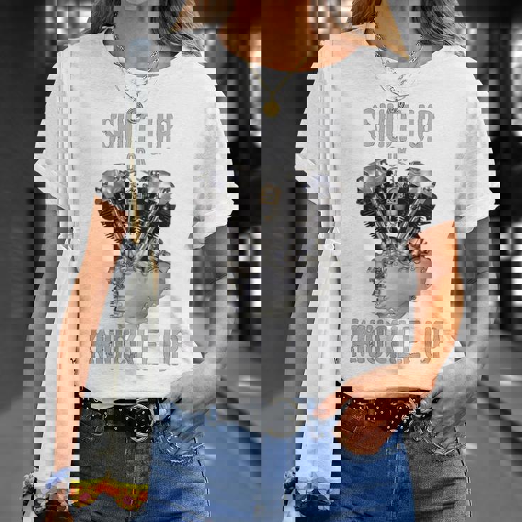 Hd-Twin シャットアップまたはナックルアップ ナックルヘッド レトロ バイカーギア Tシャツ 彼女への贈り物