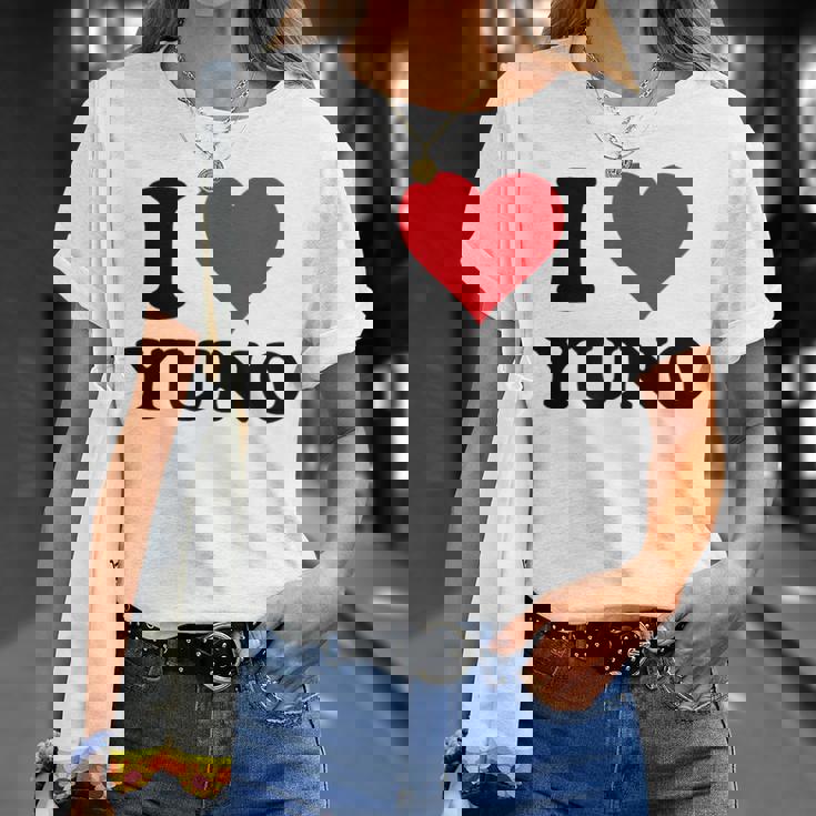 I Heart Yuno ファーストネーム I Love パーソナライズ Tシャツ 彼女への贈り物