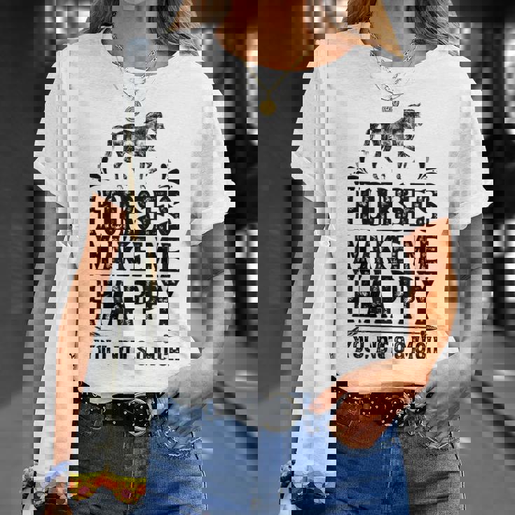Horses Make Me Happy 楽しい馬愛好家 農家乗馬 Tシャツ 彼女への贈り物