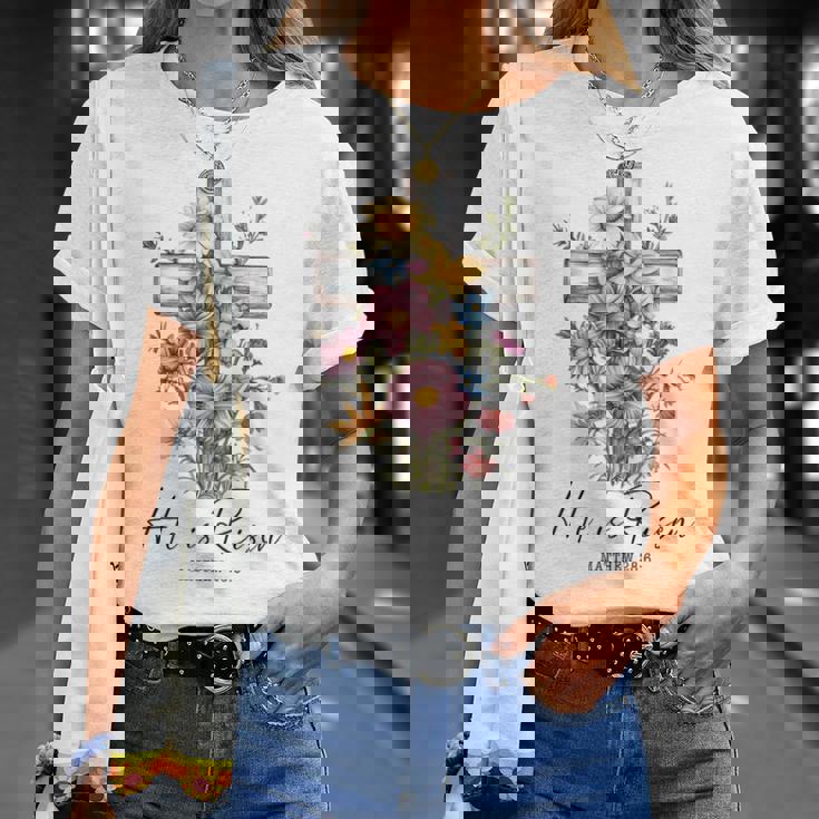 He Is Risen 花柄 十字架 春の花 イースター クリスチャ Tシャツ 彼女への贈り物