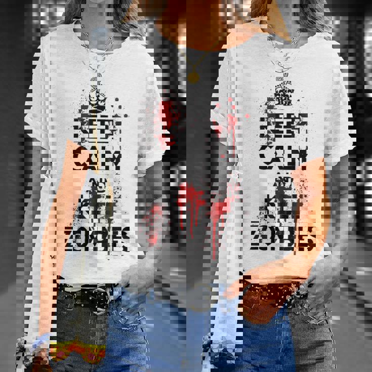 Keep Calm And Kill Zombies Carry Bloodplatter On Tシャツ 彼女への贈り物