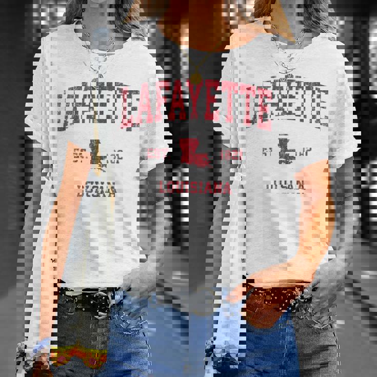 Lafayette ルイジアナ Laビンテージスポーツデザイン レッドプリント Tシャツ 彼女への贈り物