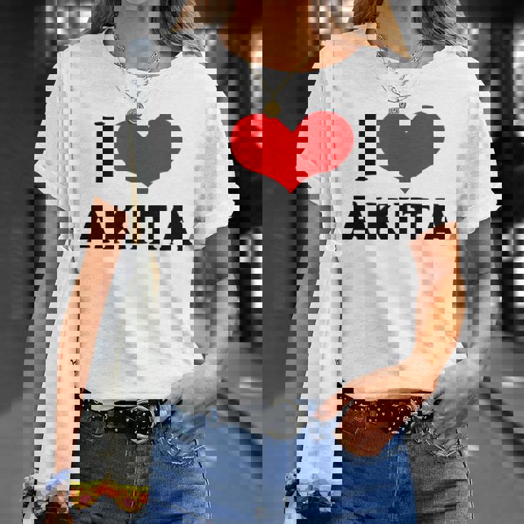 I Love Akita 愛 ハート 秋田 秋田県 日本 お土産 かわいい おしゃれ Tシャツ 彼女への贈り物