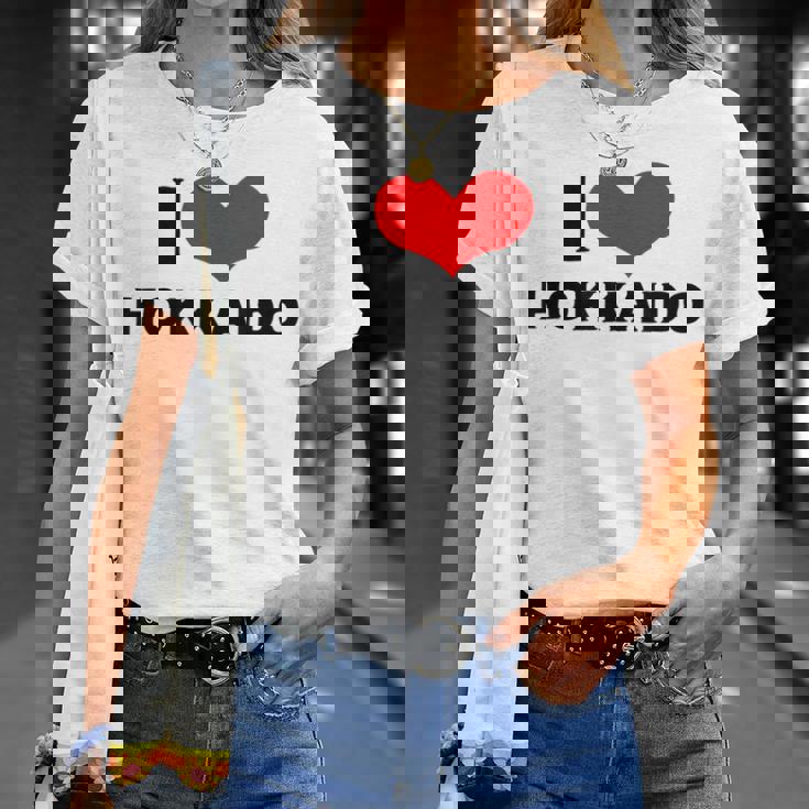 I Love Hokkaido 愛 ハート 北海道 日本 お土産 かわいい おしゃれ Tシャツ 彼女への贈り物