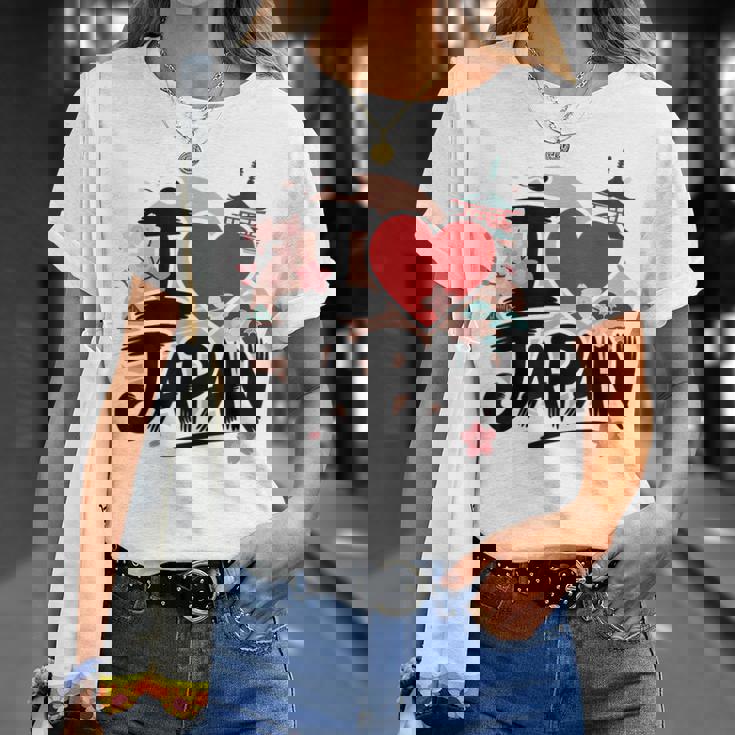 I Love Japan 桜 桜 日本の富士山 寺院 Tシャツ 彼女への贈り物