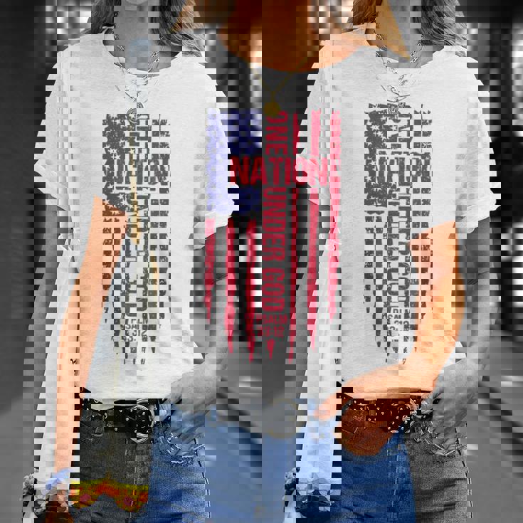 One Nation Under God American Flag Patriotic Christian T-Shirt Gifts for Her