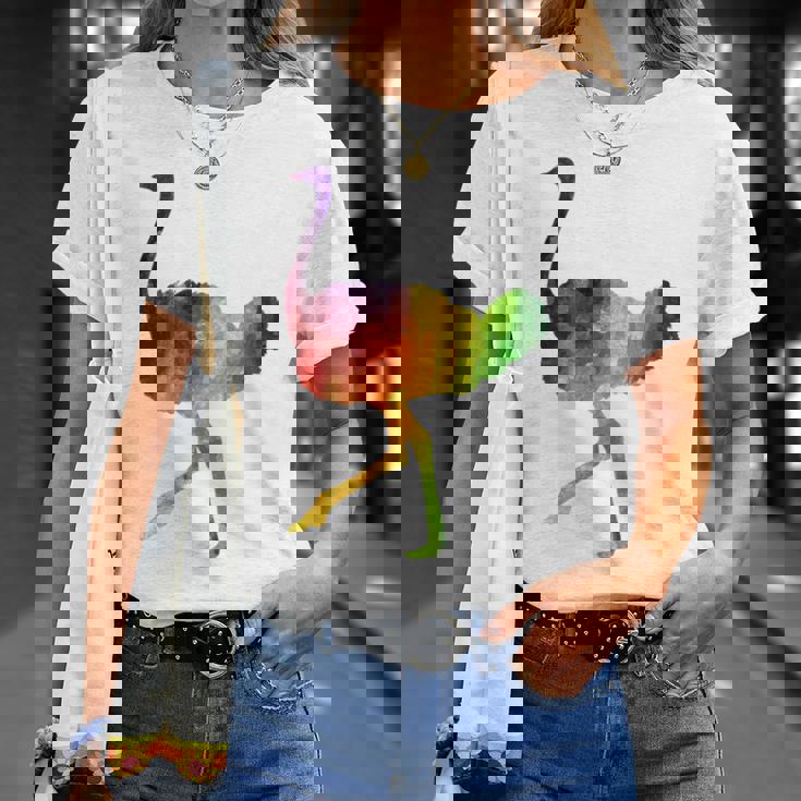 Ostrich African ダチョウ Animal Watercolor Graphic Tシャツ 彼女への贈り物