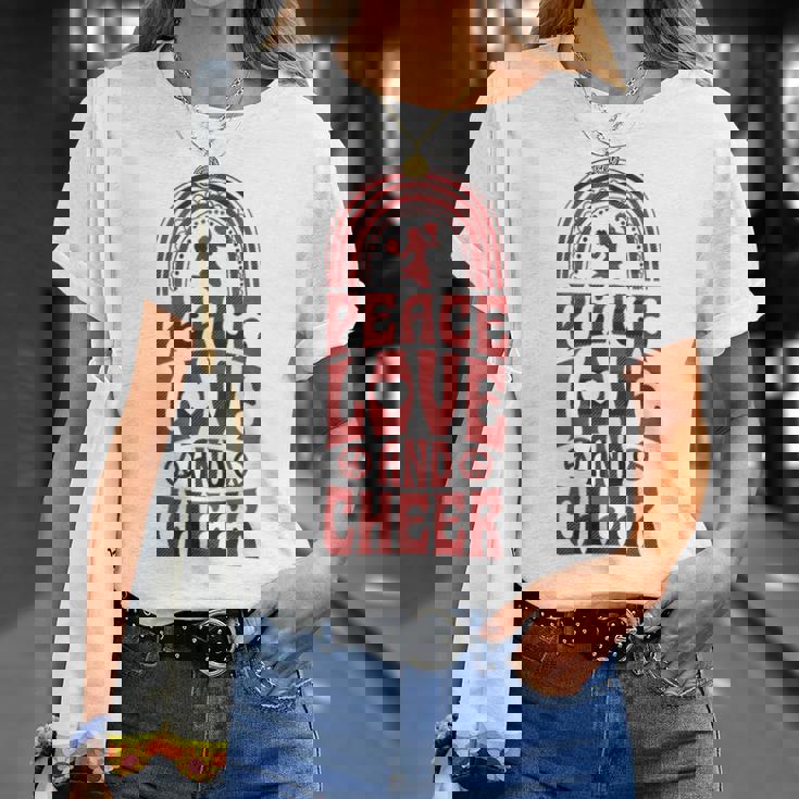 Peace Love And Cheer ボヘミアンレインボーチアリーダー Tシャツ 彼女への贈り物
