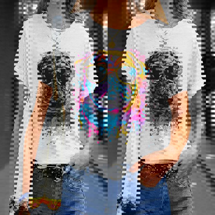 Pug Dog Lovers カラフル ポップアート パグ 長袖tシャツ Tシャツ 彼女への贈り物