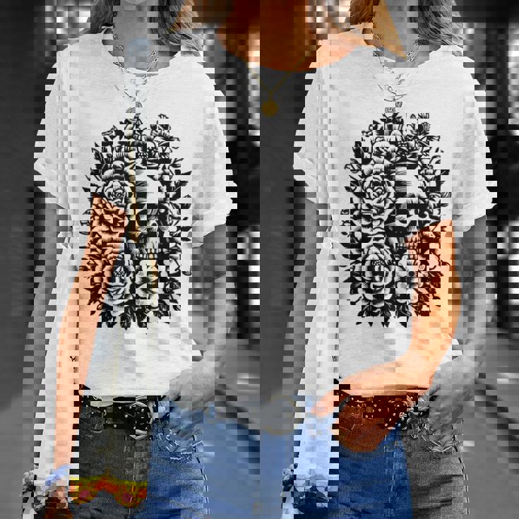 Skull Flower Rad Rock N Roll Graphic Retro Tシャツ 彼女への贈り物