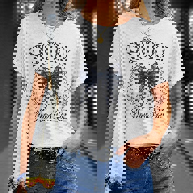 Spooky Mamas Club ソーシャル ハロウィン ダークコケット ブラック リボン Tシャツ 彼女への贈り物