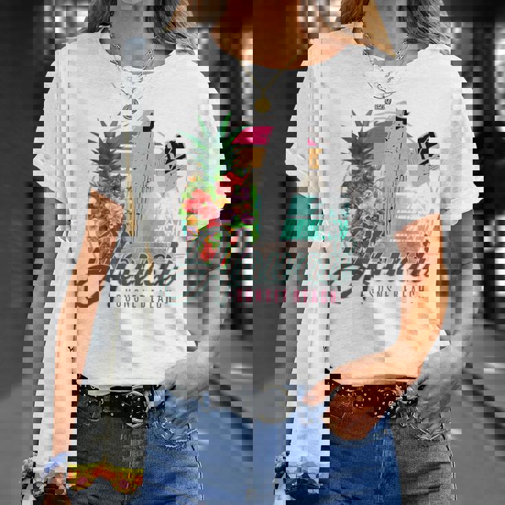 Sunset Beach Hawaii、サーフィンサーフボードレトロ、バックプリント Tシャツ 彼女への贈り物