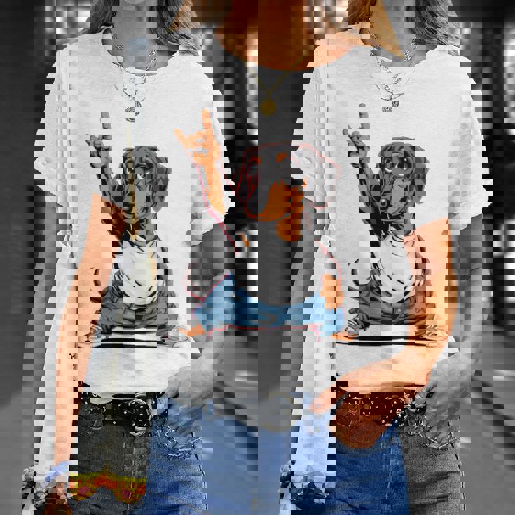 Teckel ロックミュージック 男性 子供 女性 ソーセージ 犬 ダックスフンド 長袖tシャツ Tシャツ 彼女への贈り物