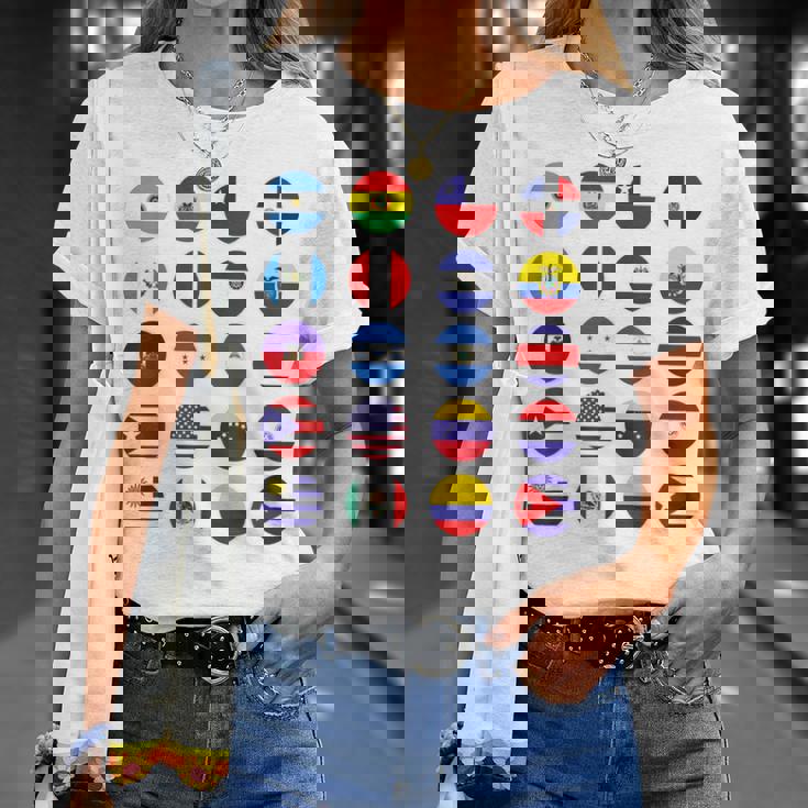 Todas Banderas Latinoamericanas Países Banderas Latinoamerica Camiseta unisex Regalos para ella