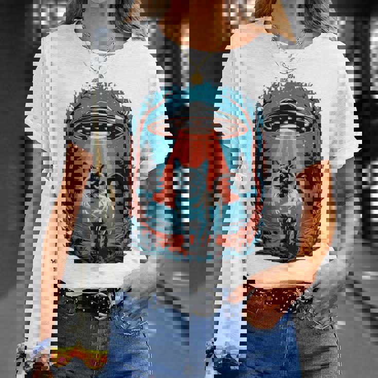 Ufo 猫誘拐 星空の下で Tシャツ 彼女への贈り物