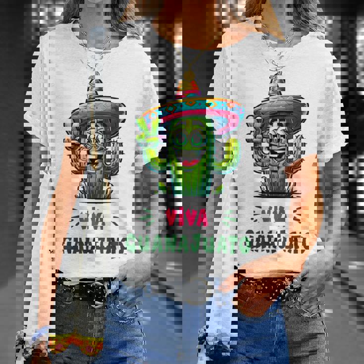 Viva Guanajuato Mexico Cactus ビバ・グアナファト・メキシコ サボテン・ソンブレロ Tシャツ 彼女への贈り物