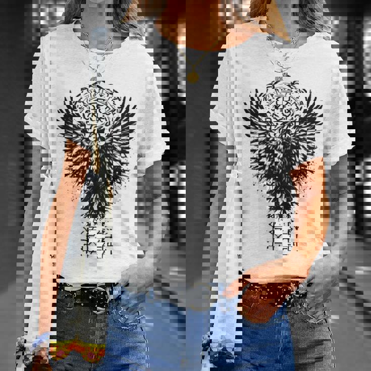 Walhalla Raven Odins ルーンズ ノルディック コンパス バイキング 長袖tシャツ Tシャツ 彼女への贈り物