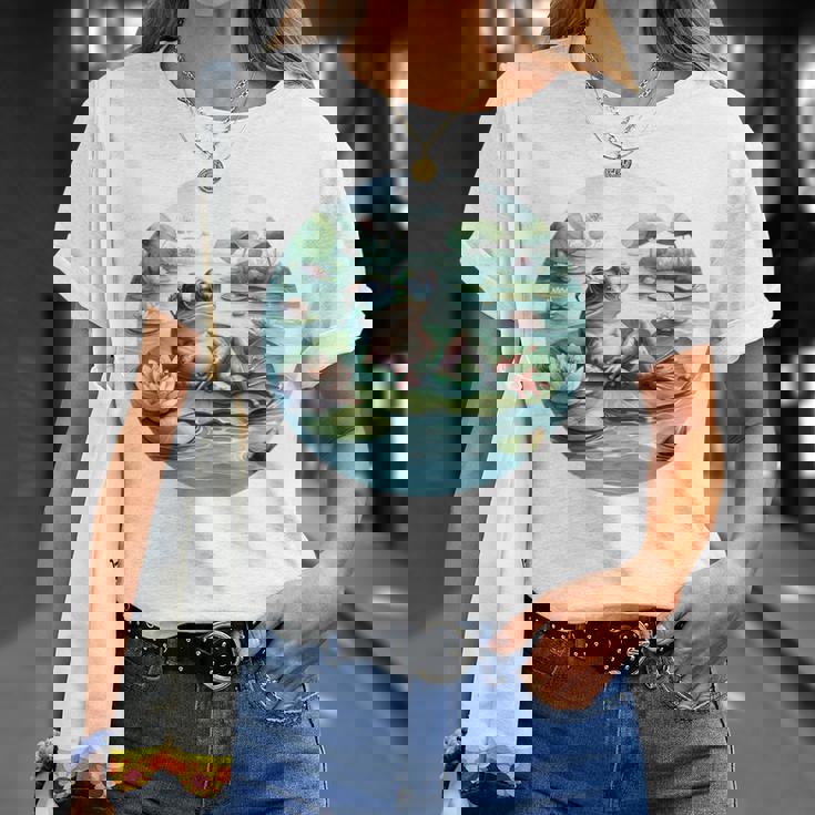 「池でリラックス」 – スイレンの上にサングラスをかけたカエル Tシャツ 彼女への贈り物