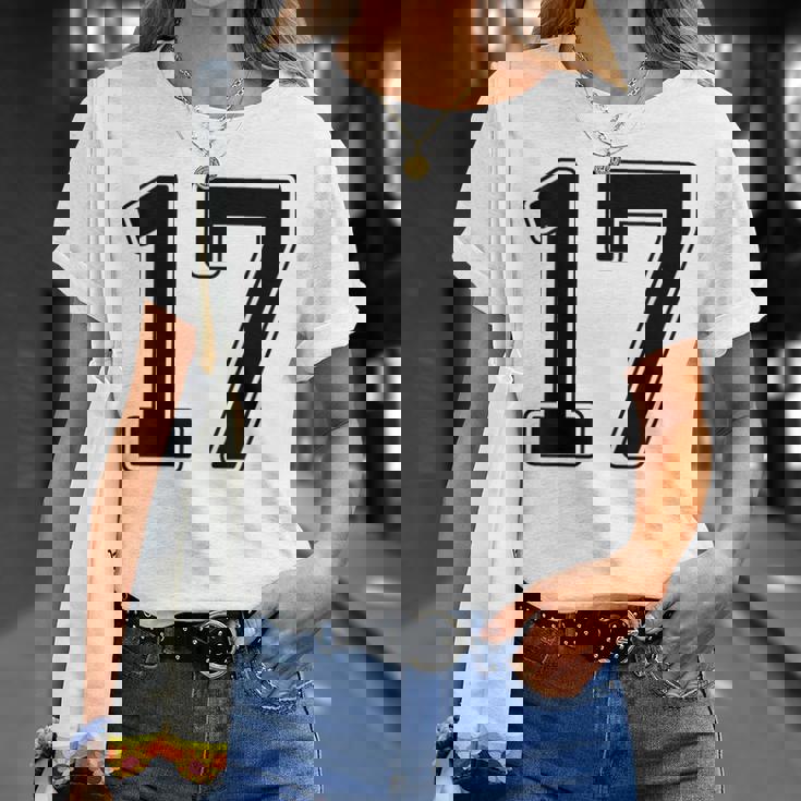 【バックプリント・背中側】17 数字 背番号 ユニフォーム ナンバー【ブラック／黒の文字】スポーツ 野球 サッカー 部活 Tシャツ 彼女への贈り物