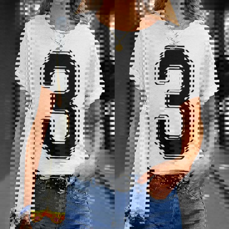 【バックプリント・背中側】3 数字 背番号 ユニフォーム ナンバー【ブラック／黒の文字】スポーツ 野球 サッカー 部活 Tシャツ 彼女への贈り物