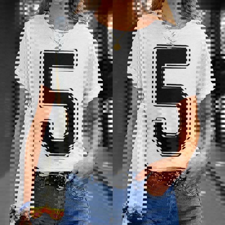 【バックプリント・背中側】5 数字 背番号 ユニフォーム ナンバー【ブラック／黒の文字】スポーツ 野球 サッカー 部活 Tシャツ 彼女への贈り物