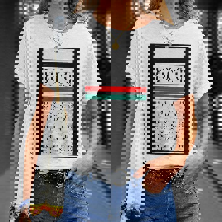 【バックプリント・背中側】Bocci ぼっち ロゴ 総柄 イタリア国旗風【変なtシャツ】陰キャ ブランド パロディ 面白 Tシャツ 彼女への贈り物