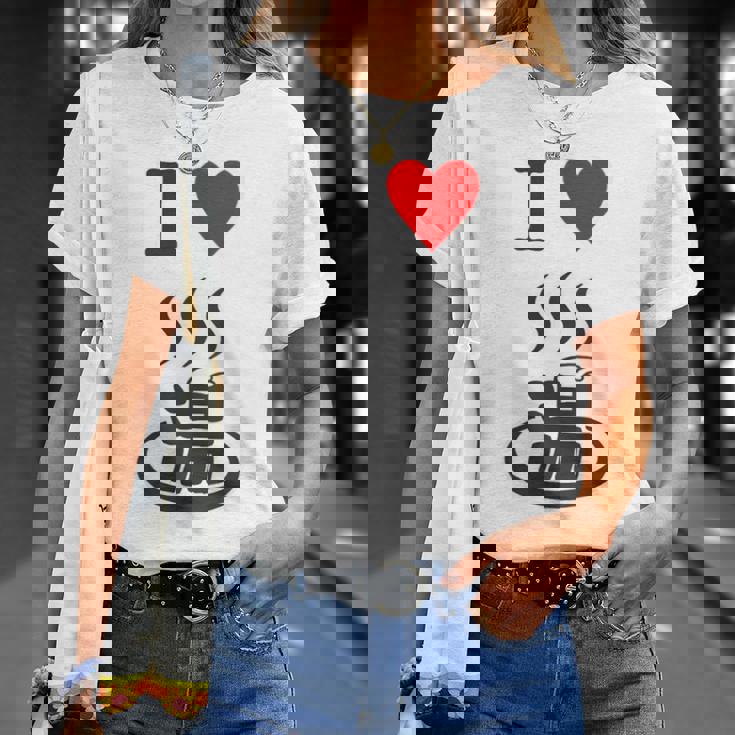 【バックプリント・背中側】アイラブ・湯 イラスト【温泉】お風呂 マーク 銭湯 記号 ハート 面白い Tシャツ 彼女への贈り物