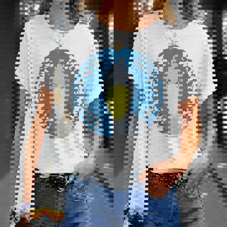 【バックプリント・背中側】ハシビロコウ『ロゴマーク』ブルー 青【どうぶつフレンズ】鳥 動物 ゆるくて かわいい イラスト Tシャツ 彼女への贈り物