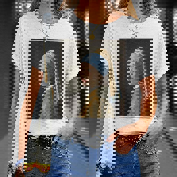 【バックプリント・背中側】真珠の耳飾りの少女／フェルメール【世界の名画】（高精細画像）Vermeer 美術館アート 油絵 Tシャツ 彼女への贈り物