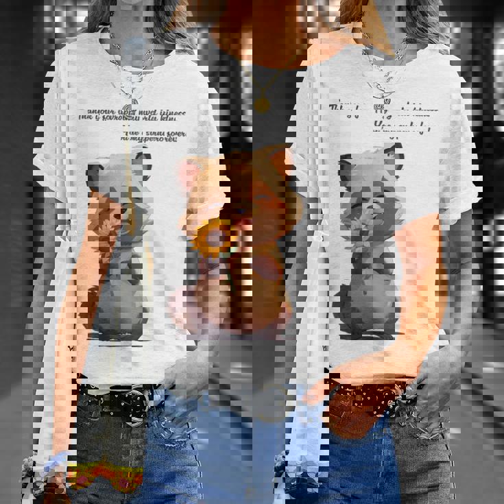 ありがとうのタヌキ ひまわりver 父の日 アニマルグラフィック 感謝 たぬき 花と狸 Tシャツ 彼女への贈り物