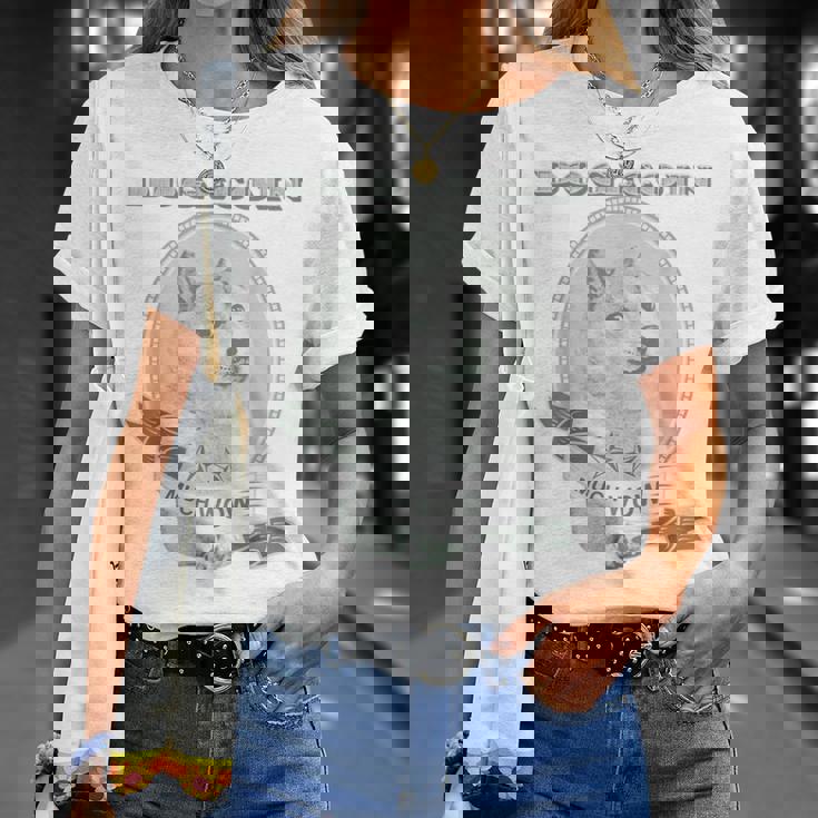 おもしろいいいいどこん 柴犬犬 ドル札 暗号のお金 Tシャツ 彼女への贈り物