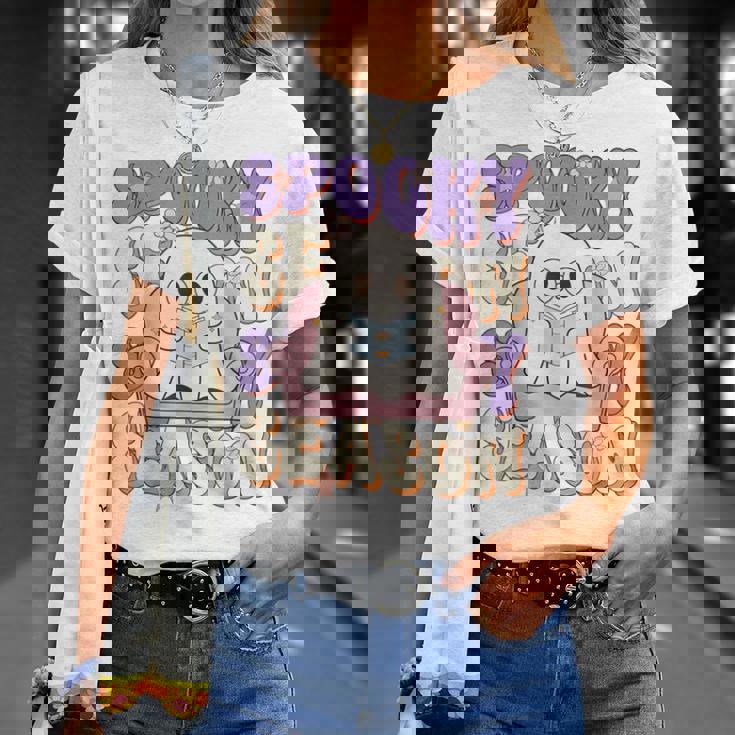 おもしろい言葉 不気味な季節 ハロウィン 幽霊 先生 女性 男性 Tシャツ 彼女への贈り物