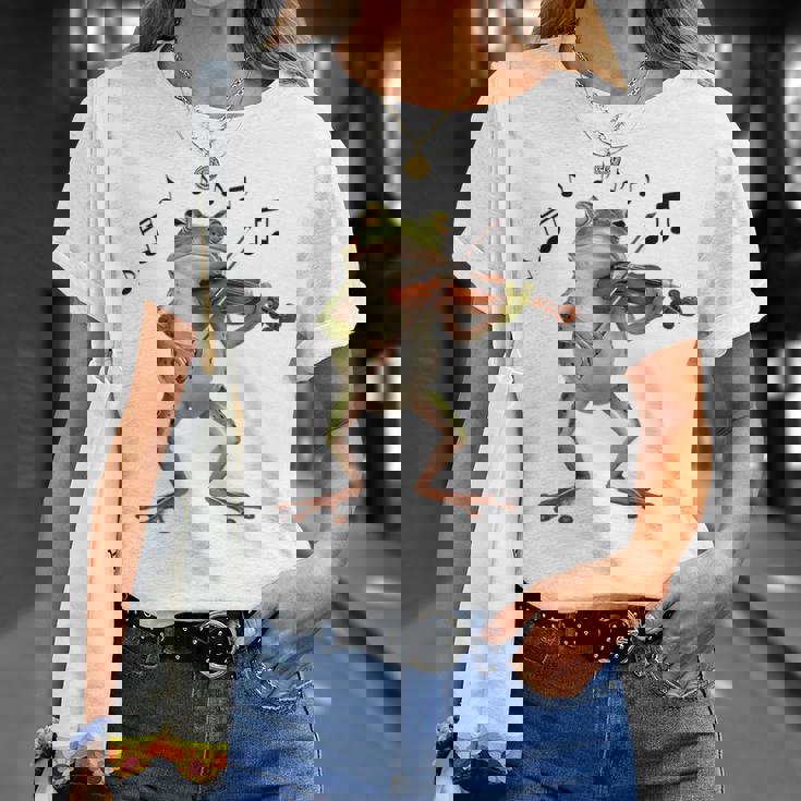 おもしろミュージシャン バイオリニスト かわいいカエル 演奏 バイオリン Tシャツ 彼女への贈り物