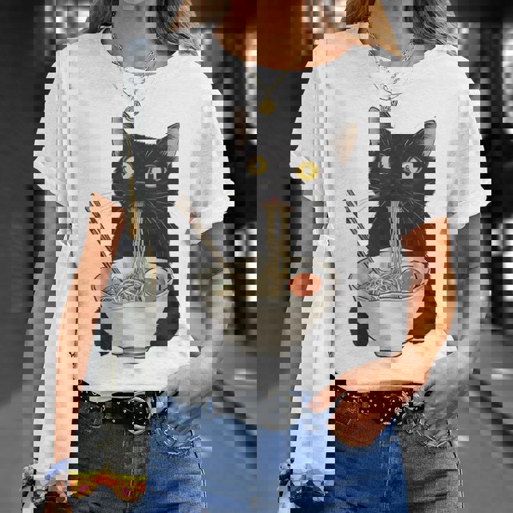 おもしろ猫 食べる 麺 ラーメン 日本猫 食べる 麺 Tシャツ 彼女への贈り物