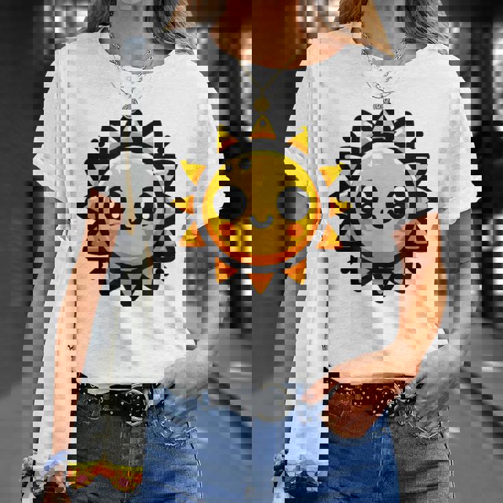 かわいい 漫画 太陽 放射 オレンジ イエロー 愛らしい Tシャツ 彼女への贈り物