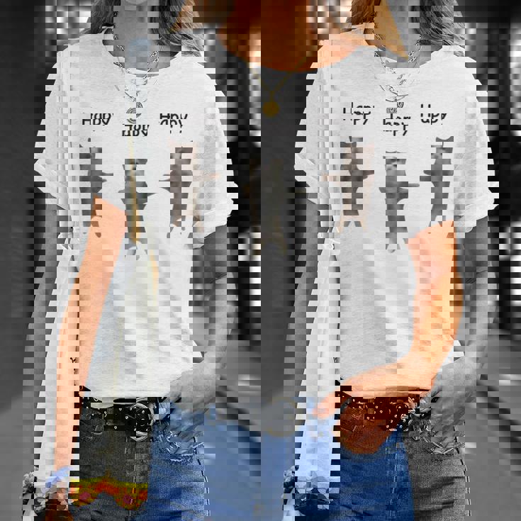 かわいいジャンピング ハッピーキャット ミーム トレンド ファニー Tシャツ 彼女への贈り物