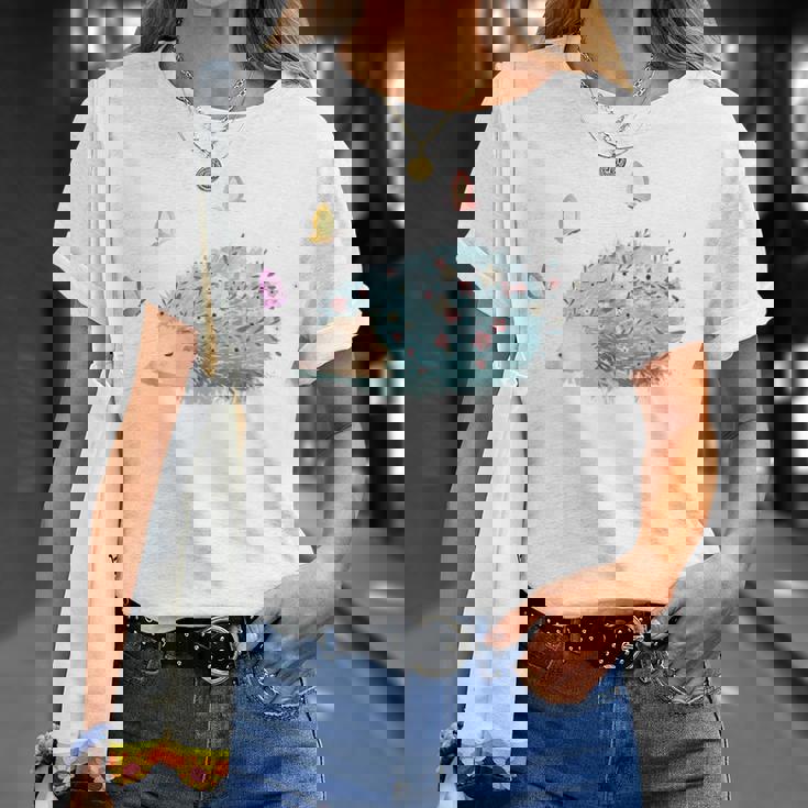 かわいいハリネズミ蝶 ティーンエイジガールギフト Tシャツ 彼女への贈り物