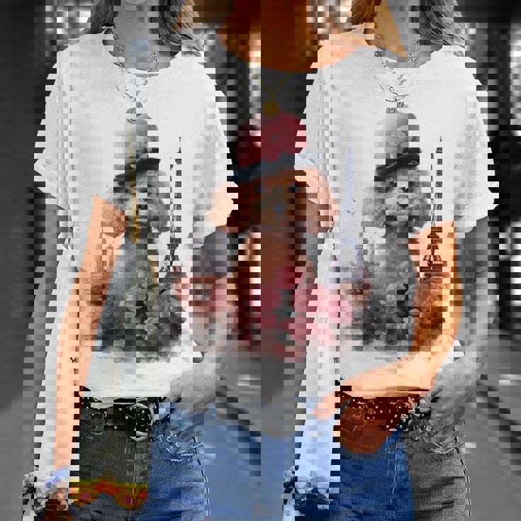 かわいいフレンチパリエッフェル塔トイプードル パリジャンプードル Tシャツ 彼女への贈り物