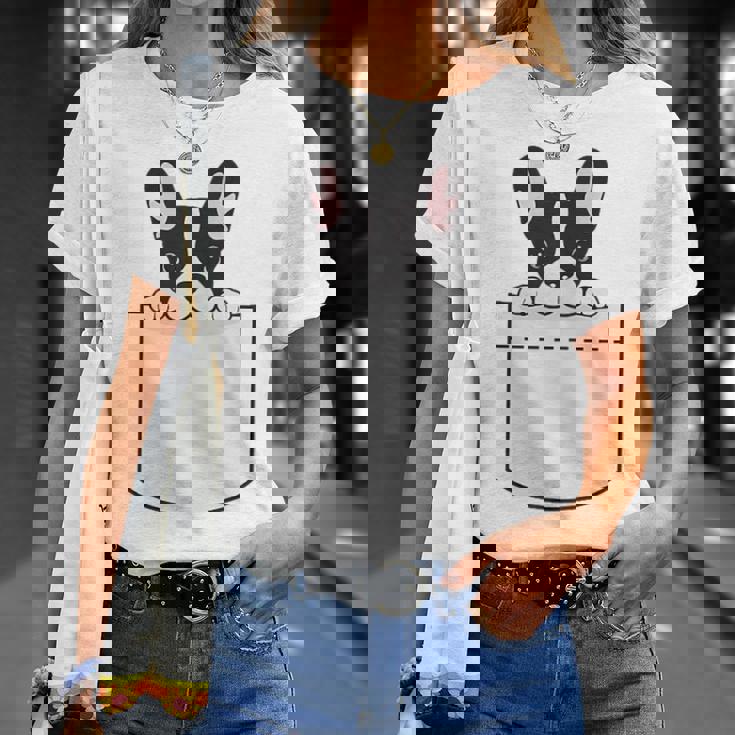 かわいいフレンチブルドッグポケット：いじめっ子の飼い犬とフレンチブルドッグの恋人 Tシャツ 彼女への贈り物