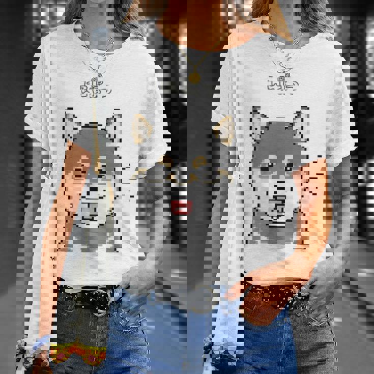 にぱっと笑う黒柴 柴犬のドット絵 Tシャツ 彼女への贈り物