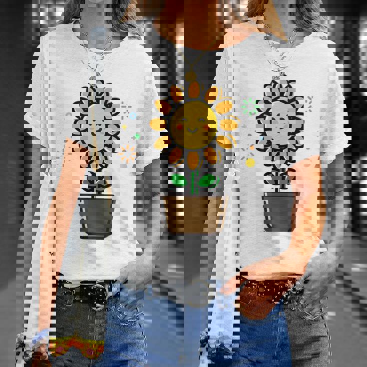 ひまわり 花 ポット シンプル クリップアート Tシャツ 彼女への贈り物