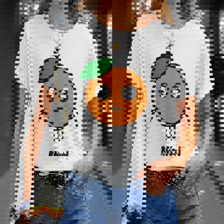 みかん Mikan 顔 イラスト かわいい おもしろ 面白い 簡単 シンプル ゆるい 果物 Tシャツ 彼女への贈り物