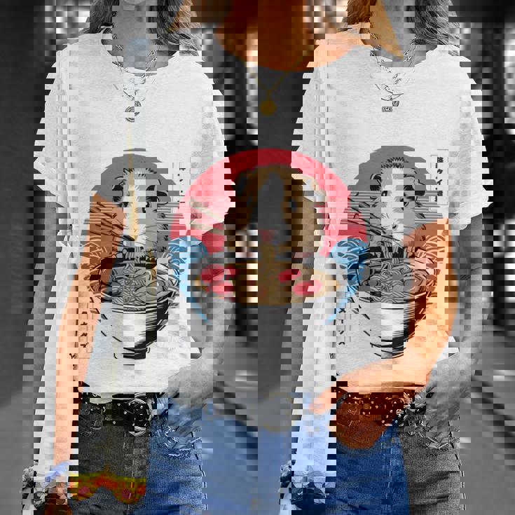 アニメ モルモット 漫画 カワイイ ねこ 日本のラーメン モルモット 長袖tシャツ Tシャツ 彼女への贈り物