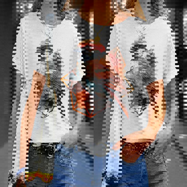 アメリカンツリー スズメ 鳥 幾何学模様 パッテンアート かわいい鳥 ロー Tシャツ 彼女への贈り物