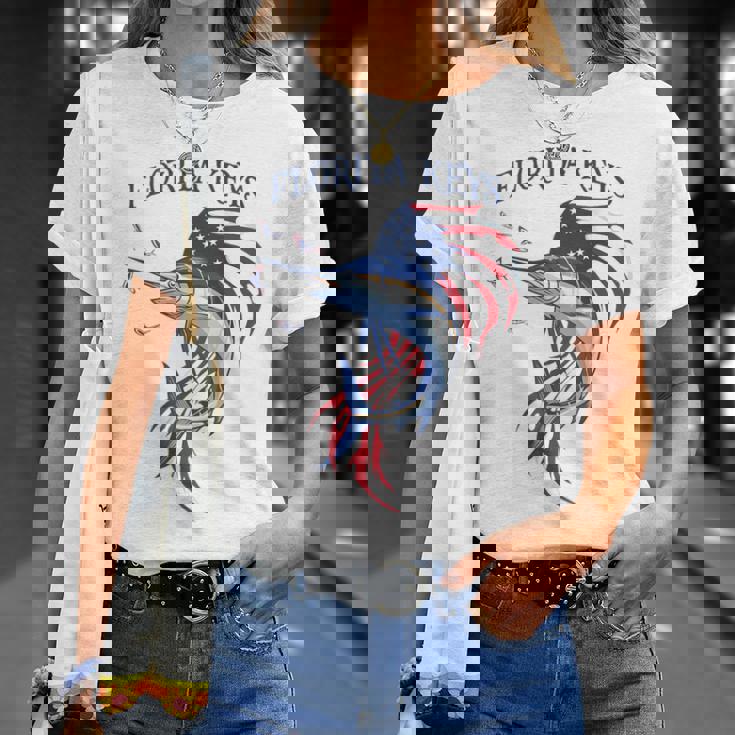 アメリカ国旗 愛国的 カジキ マーリン フロリダの鍵 Tシャツ 彼女への贈り物