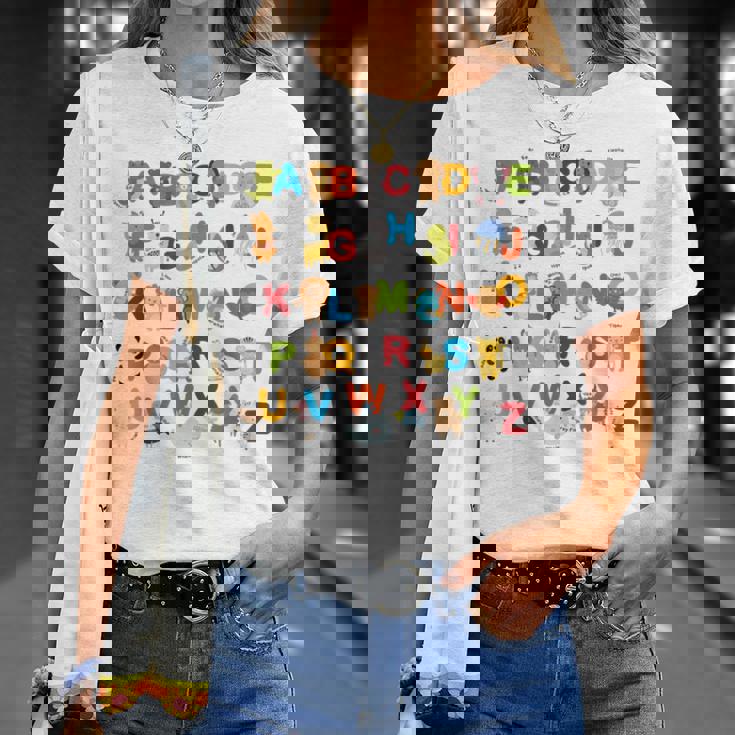 アルファベット動物学習abc キュート キッズ 教育 小道具 Tシャツ 彼女への贈り物