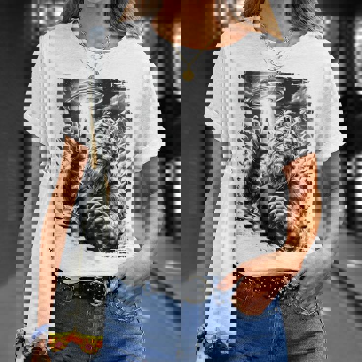 イエティ Ufo 平和 クリプティッド ユーモア マウンテン遭遇 長袖tシャツ Tシャツ 彼女への贈り物