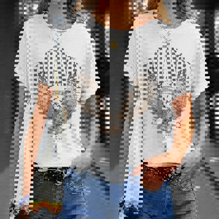 エレガントな夜フクロウ野生動物フクロウ鳥バックプリント フクロウ Tシャツ 彼女への贈り物