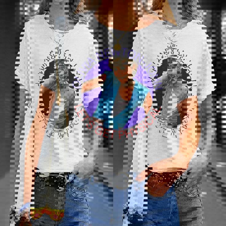 オリビア・ニュートンジョン レッツ・ゲット フィジカルサークル 写真 Tシャツ 彼女への贈り物