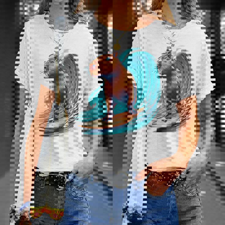 カッコイイ カピバラ サーファー サーフボード サーフィン メンズ レディース キッズ キャピー Tシャツ 彼女への贈り物